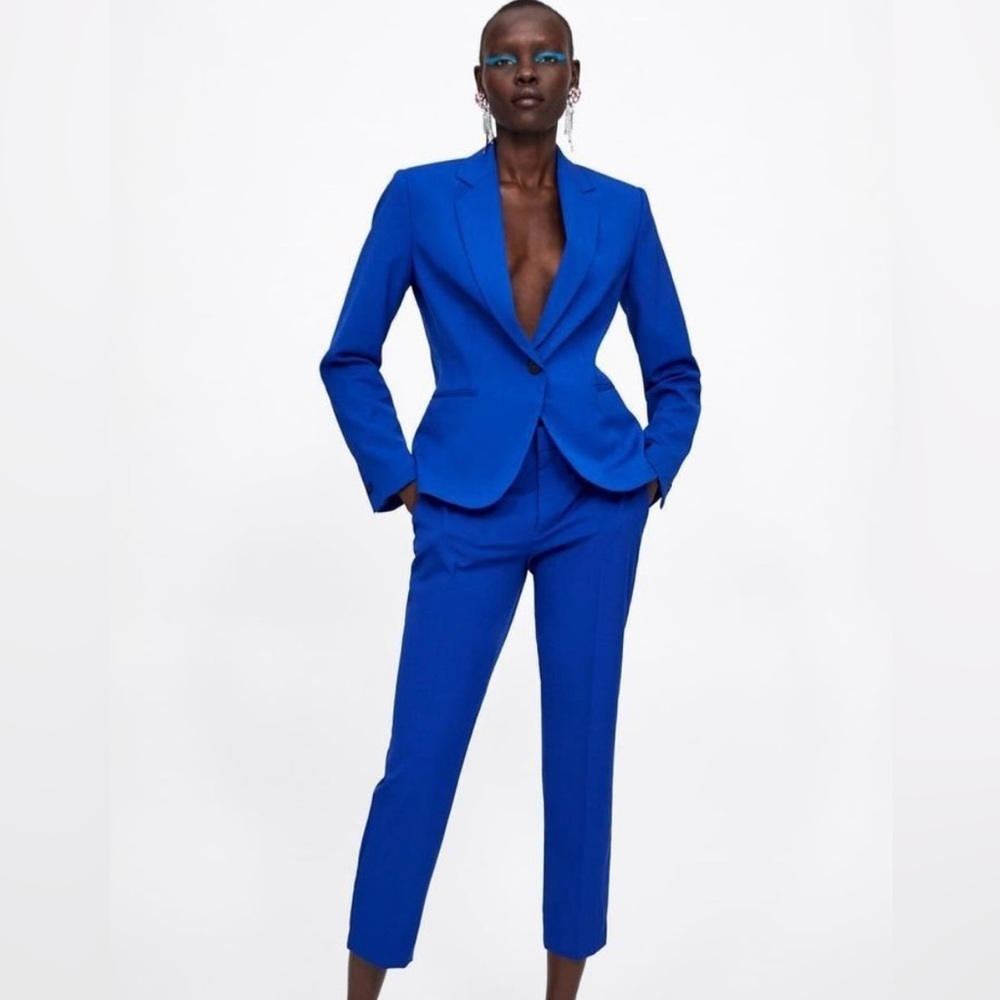 Zara Suit NWT Blue Sz M TUXEDO JACKET WITH LAPELS and TUXEDO PANTS W/SIDE STRIPE